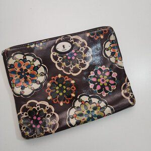 Fossil Floral Medallion Tablet Sleeve Brown Zip Case Boho 10x8